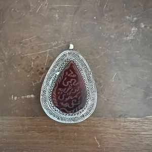 Real Silver and Agate Arabic Islamic Calligraphy Pendant Necklace
